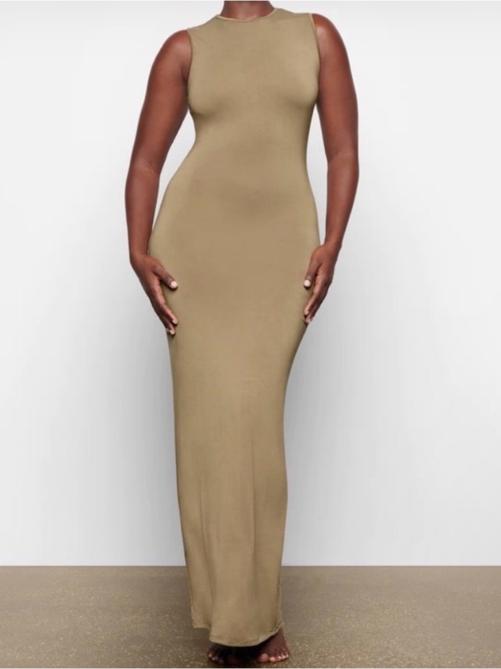 NWT SKIMS Soft Lounge Crew Neck Sleeveless Dress in Khaki 2X